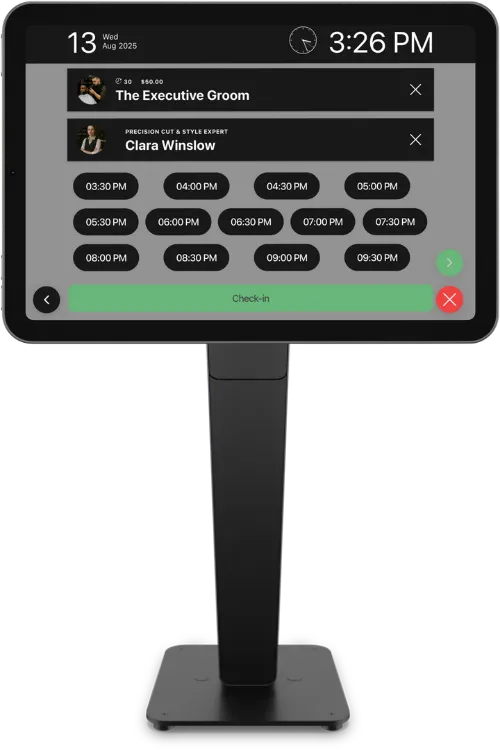 Walk-in clients checking in to the queue from a kiosk